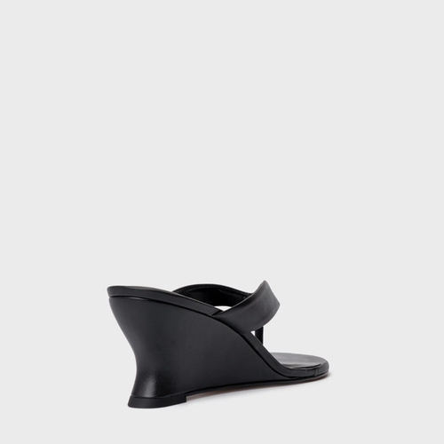 Open Mule Thong Anabela Slim Couro Preto