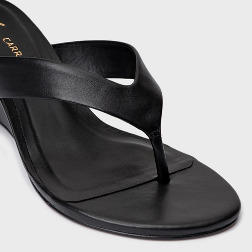 Open Mule Thong Anabela Slim Couro Preto