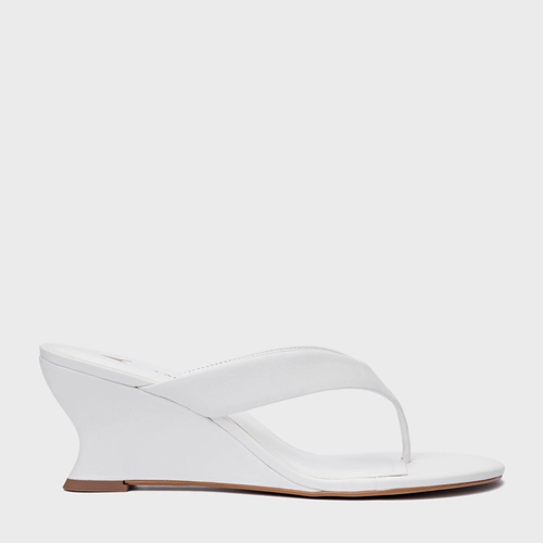 Open Mule Thong Anabela Slim Couro Branco Blanc