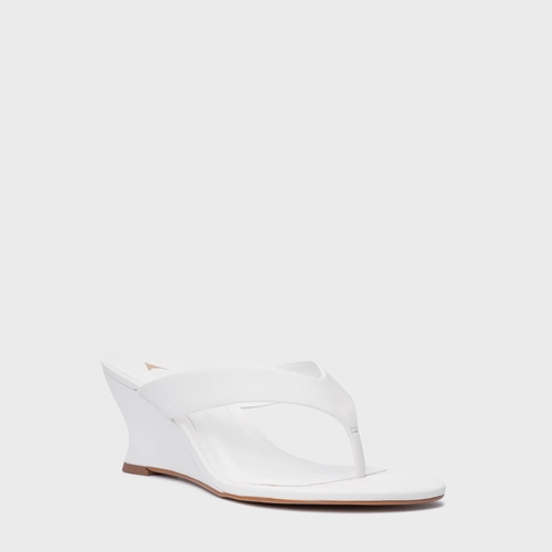 Open Mule Thong Anabela Slim Couro Branco Blanc