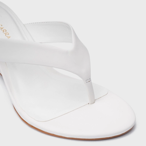 Open Mule Thong Anabela Slim Couro Branco Blanc