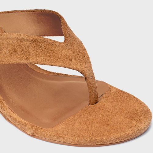 Open Mule Thong Anabela Slim Couro Suede Marrom Saddle