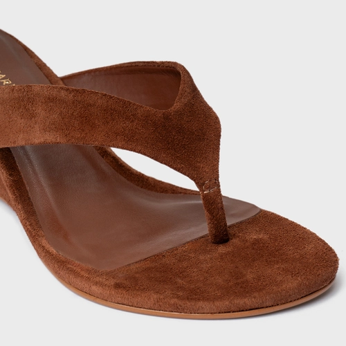 Open Mule Thong Anabela Slim Couro Suede Marrom Walnut