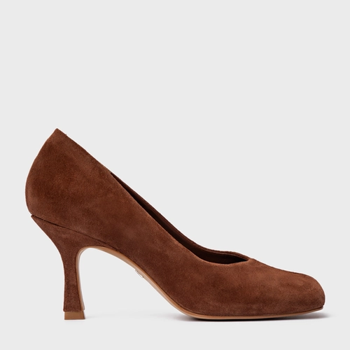 Scarpin Blown Salto Fino Couro Suede Marrom Walnut