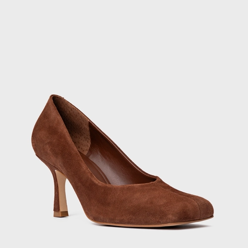 Scarpin Blown Salto Fino Couro Suede Marrom Walnut