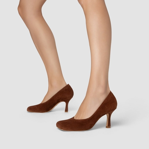 Scarpin Blown Salto Fino Couro Suede Marrom Walnut