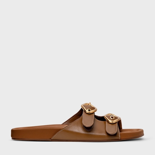 Rasteira Slide Buckle Couro Marrom Gingerbread