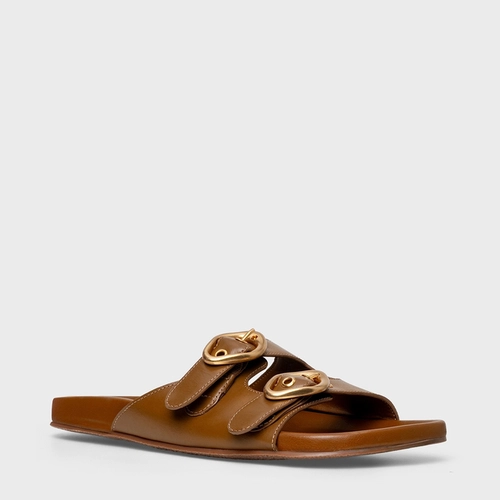 Rasteira Slide Buckle Couro Marrom Gingerbread