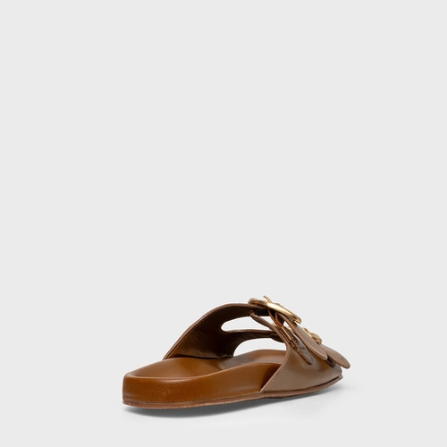 Rasteira Slide Buckle Couro Marrom Gingerbread