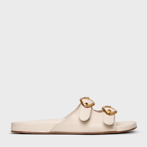 Rasteira Slide Buckle Couro Off White Vanilla