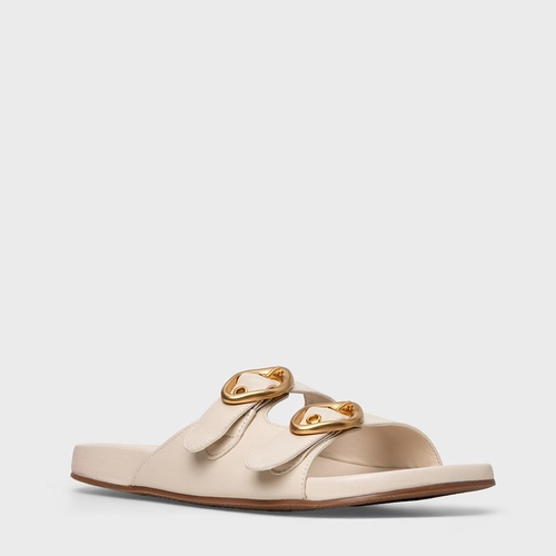 Rasteira Slide Buckle Couro Off White Vanilla