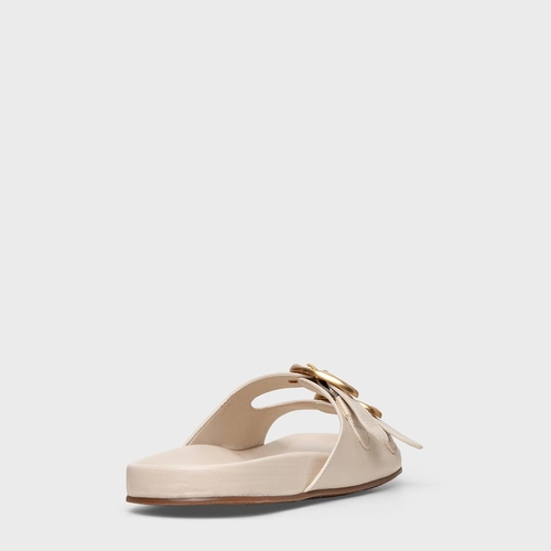 Rasteira Slide Buckle Couro Off White Vanilla