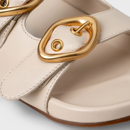 Rasteira Slide Buckle Couro Off White Vanilla