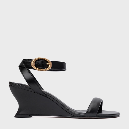 Sandália Anabela Slim Couro Preto