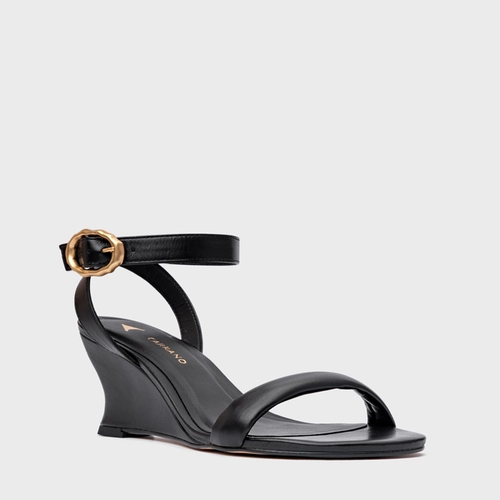 Sandália Anabela Slim Couro Preto