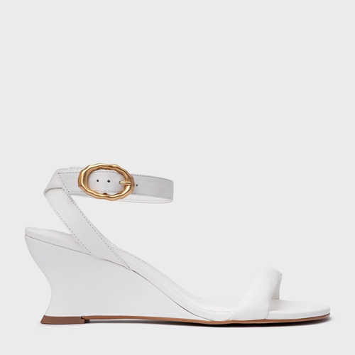 Sandália Anabela Slim Couro Branco Blanc