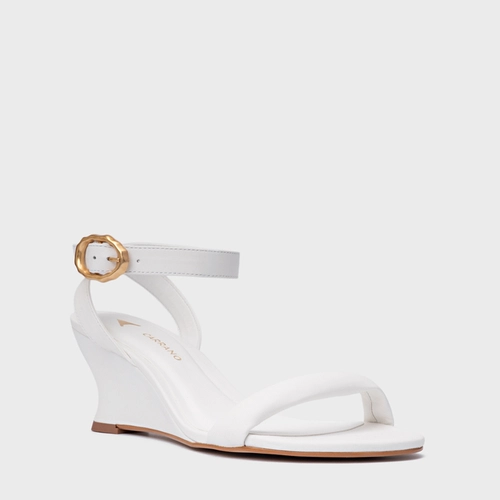 Sandália Anabela Slim Couro Branco Blanc