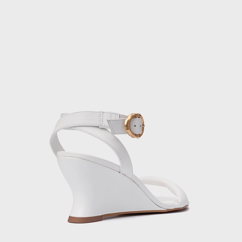 Sandália Anabela Slim Couro Branco Blanc