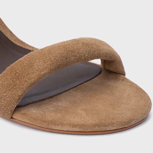 Sandália Anabela Slim Couro Suede Bege Almond