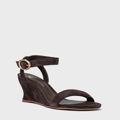 Sandália Anabela Slim Couro Suede Marrom Ganache