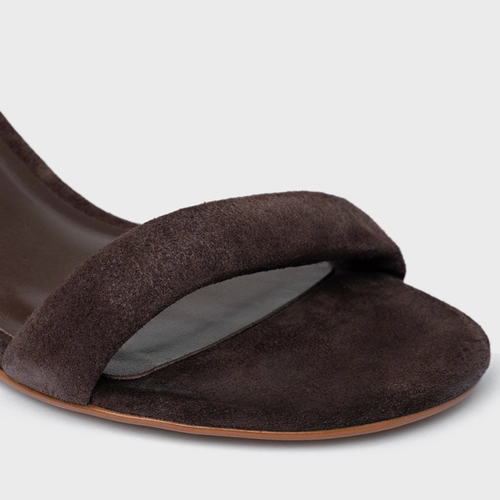 Sandália Anabela Slim Couro Suede Marrom Ganache