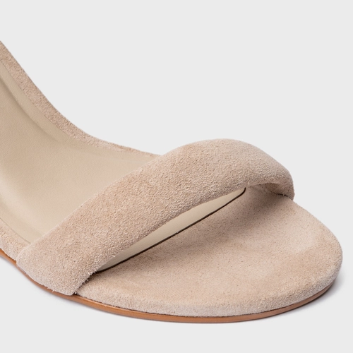 Sandália Anabela Slim Couro Suede Bege Oatmeal