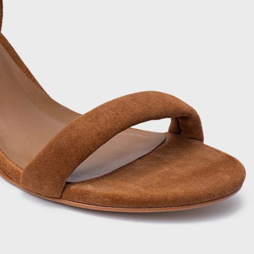 Sandália Anabela Slim Couro Suede Marrom Saddle