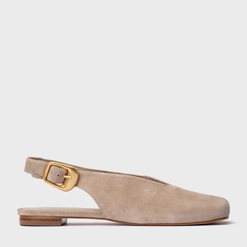 Sapatilha Slingback Buckle Couro Suede Bege Oatmeal