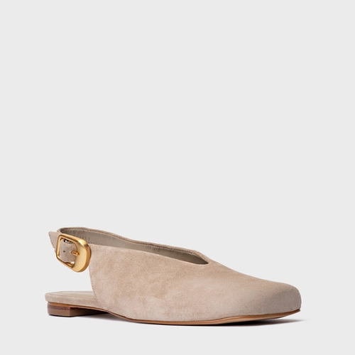 Sapatilha Slingback Buckle Couro Suede Bege Oatmeal
