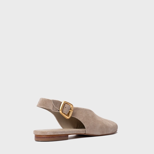 Sapatilha Slingback Buckle Couro Suede Bege Oatmeal