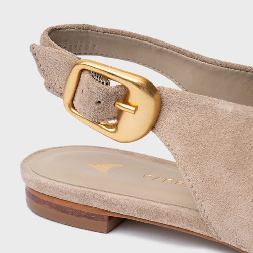Sapatilha Slingback Buckle Couro Suede Bege Oatmeal