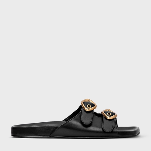 Rasteira Slide Buckle Couro Preto