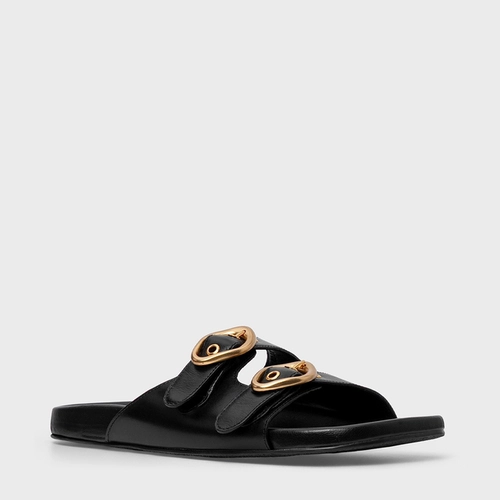 Rasteira Slide Buckle Couro Preto