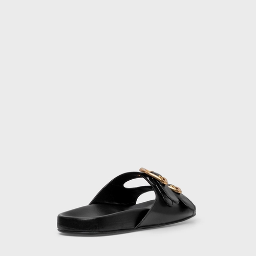 Rasteira Slide Buckle Couro Preto