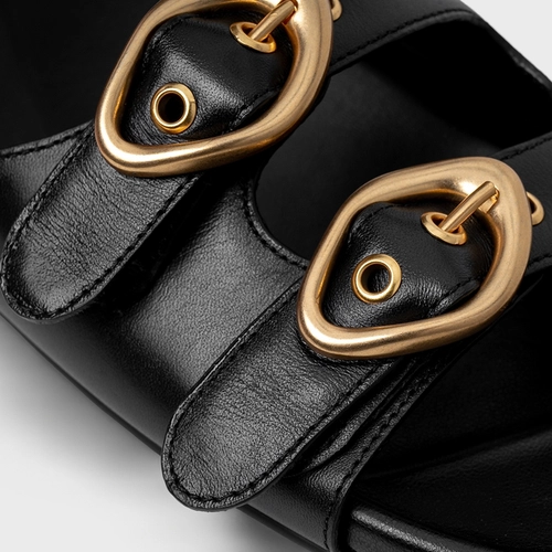 Rasteira Slide Buckle Couro Preto