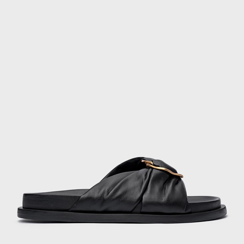 Rasteira Puffy Twist Couro Preto