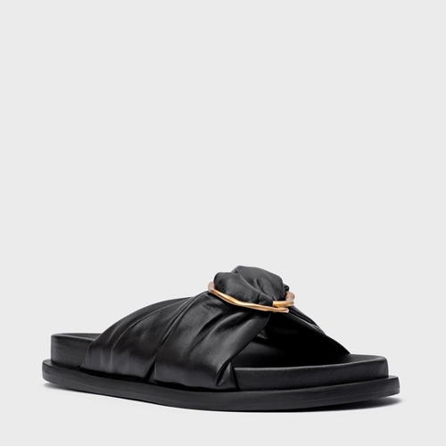 Rasteira Puffy Twist Couro Preto