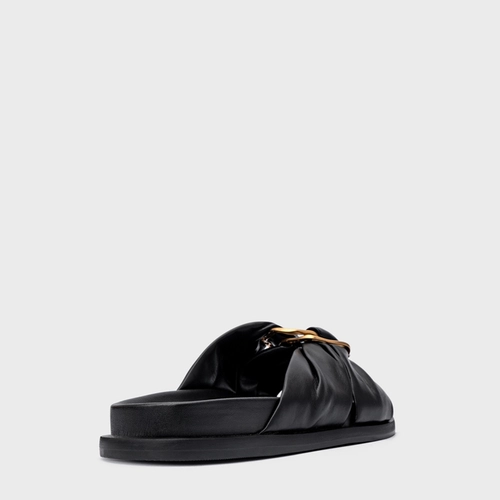 Rasteira Puffy Twist Couro Preto