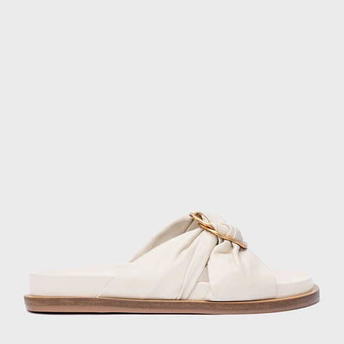 Rasteira Puffy Twist Couro Off White Vanilla