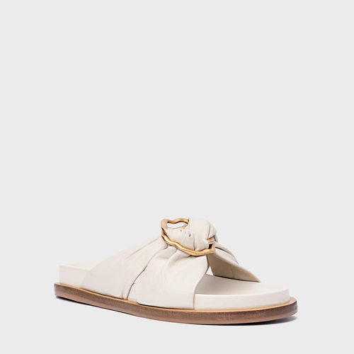 Rasteira Puffy Twist Couro Off White Vanilla