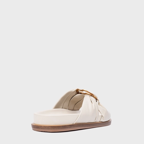 Rasteira Puffy Twist Couro Off White Vanilla