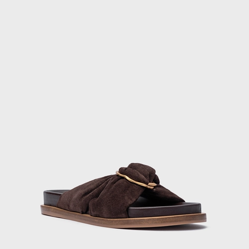 Rasteira Puffy Twist Couro Suede Marrom Ganache