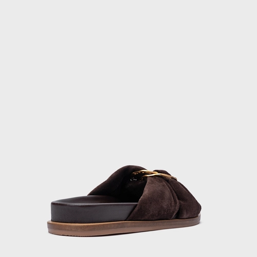Rasteira Puffy Twist Couro Suede Marrom Ganache