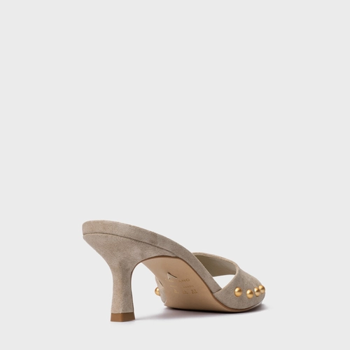 Open Mule Statement Studs Couro Suede Bege Oatmeal
