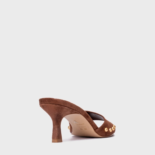 Open Mule Statement Studs Couro Suede Marrom Walnut