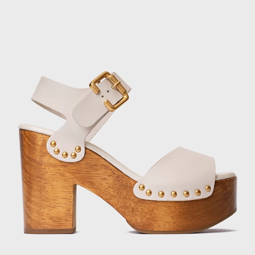 Sandália Plataforma Wood Studs Couro Off White Vanilla