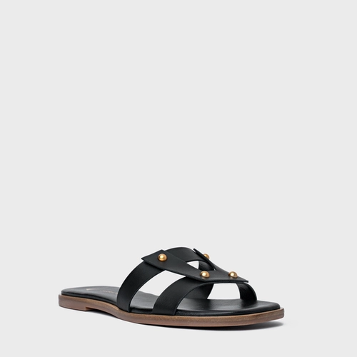 Rasteira Statement Studs Couro Preto