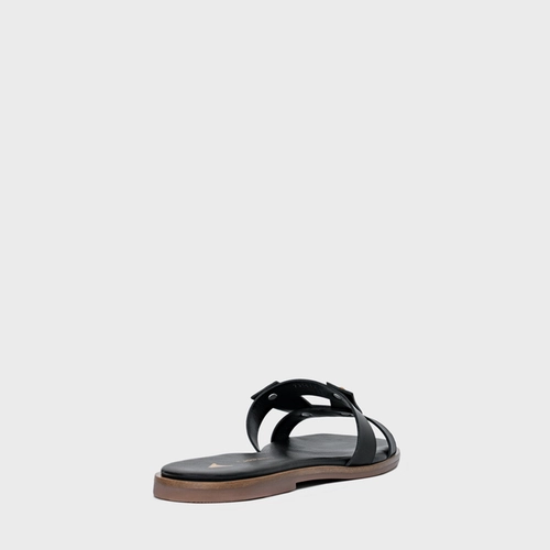 Rasteira Statement Studs Couro Preto