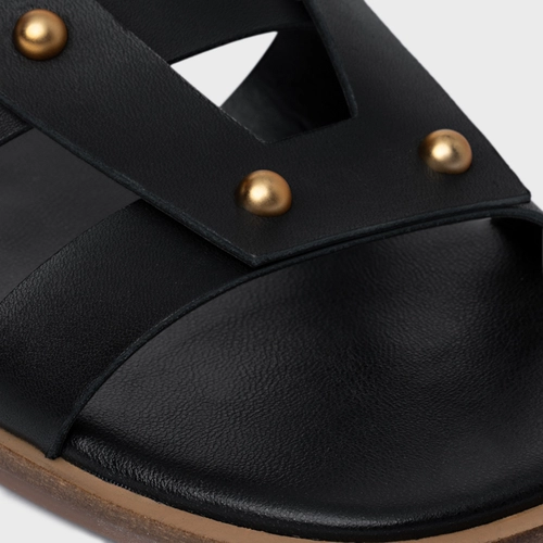 Rasteira Statement Studs Couro Preto