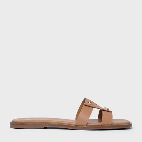 Rasteira Statement Studs Couro Marrom Cookie